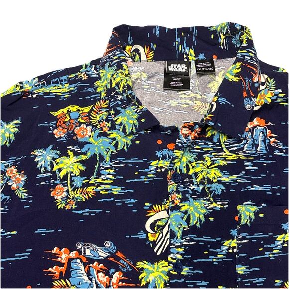 Star Wars Other - Star Wars Mandalorian Baby Yoda Grogu Hawaiian Shirt Mens Sz XXL Blue Aloha Palm